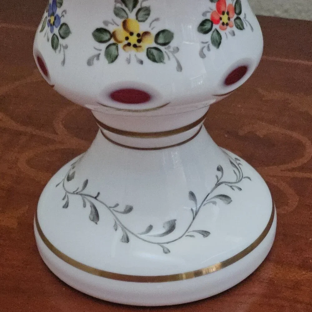 ANTIQUE VINTAGE BOHEMIAN CZECH MOSER FLOWER HAND PAINTED CUT TO CLEAR GLASS VASE